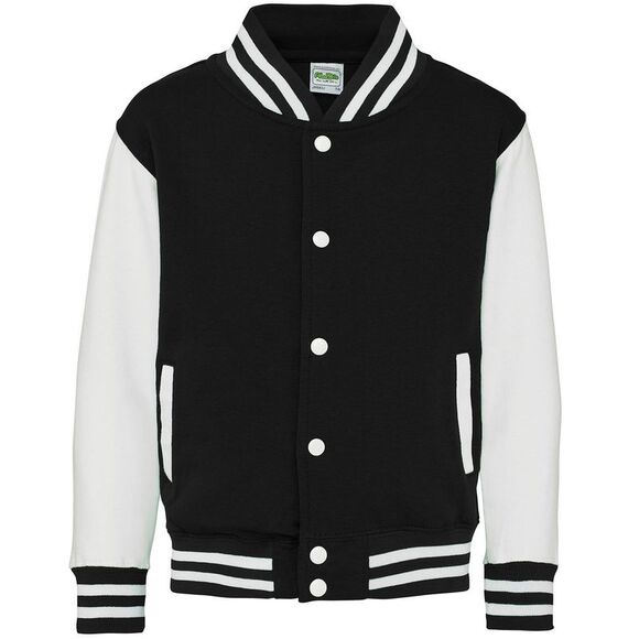 Awdis Childrens/Kids Varsity Jacket / Jet Black/White